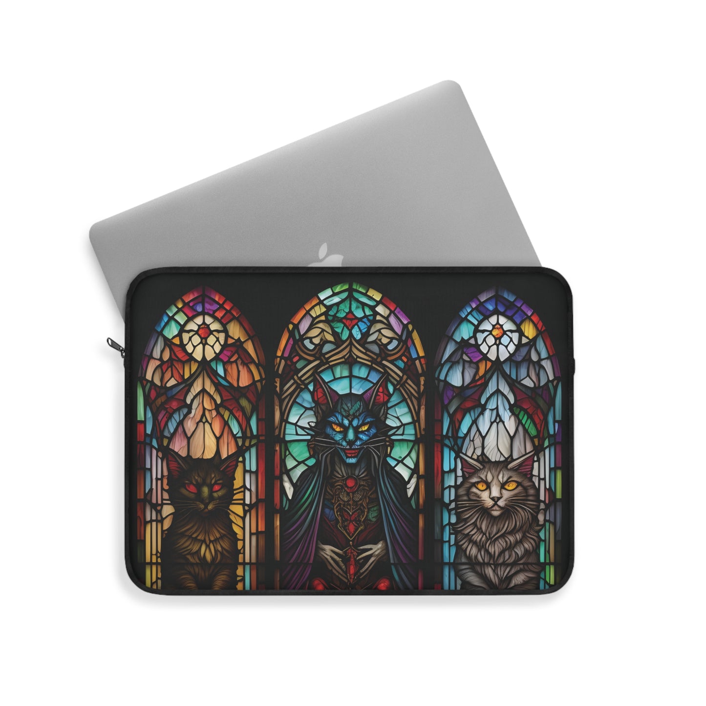 Goth Style Computer Cover, Demon Cats and Stain Glass Laptop Sleeve