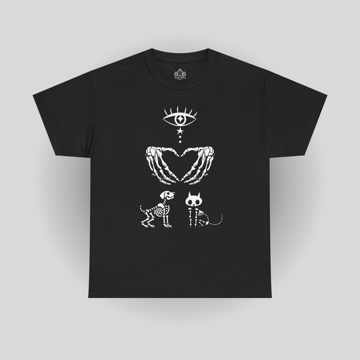 Skeleton Hands Animal Lover Tee — I Love Cats & Dogs Gothic Graphic