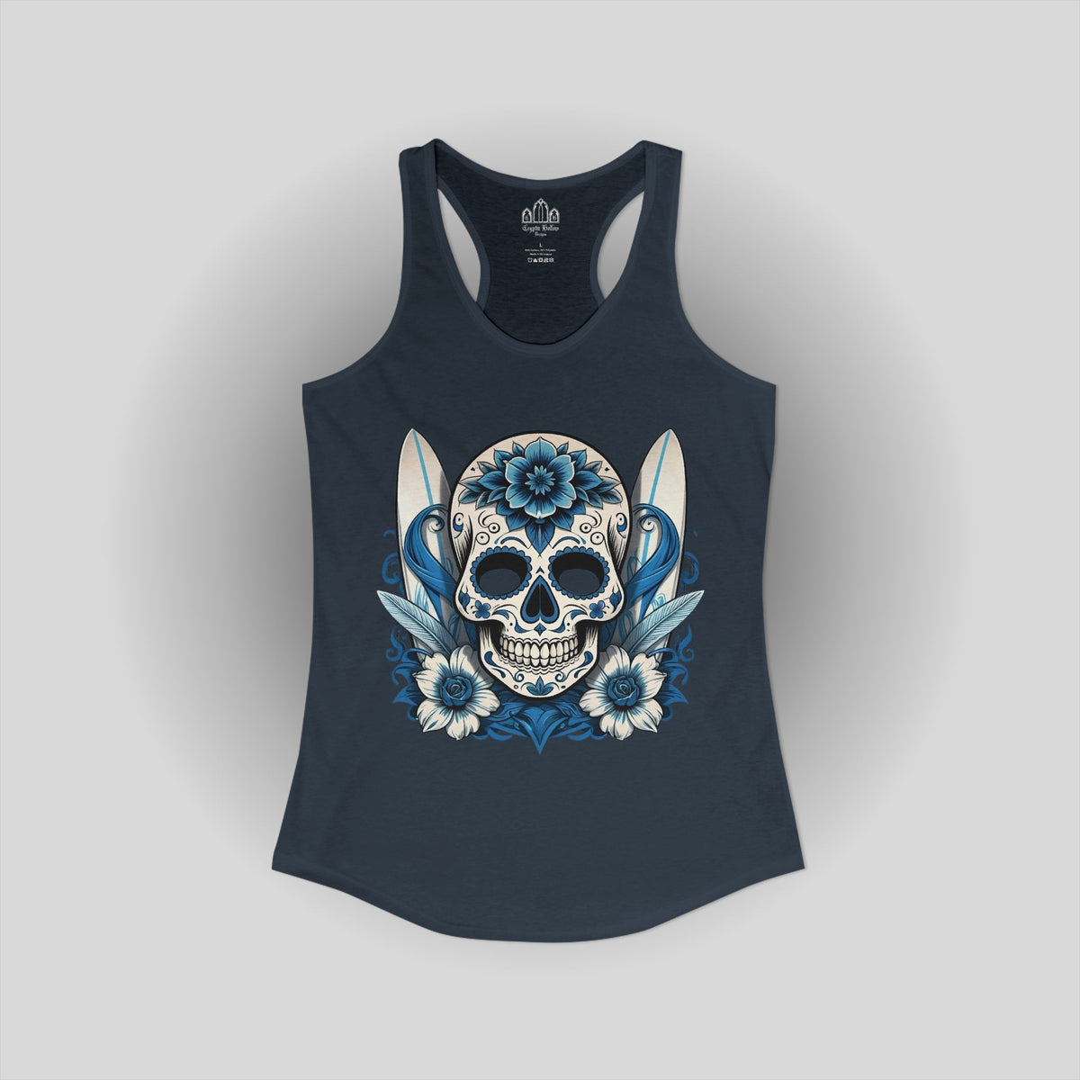 Sugar Skull & Surfboards Racerback Tank — Goth Beach Aesthetic
