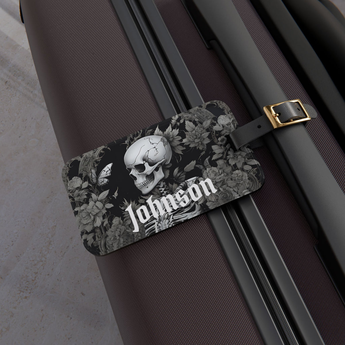 Personalized Skull Floral Luggage Tag | Gothic Travel ID
