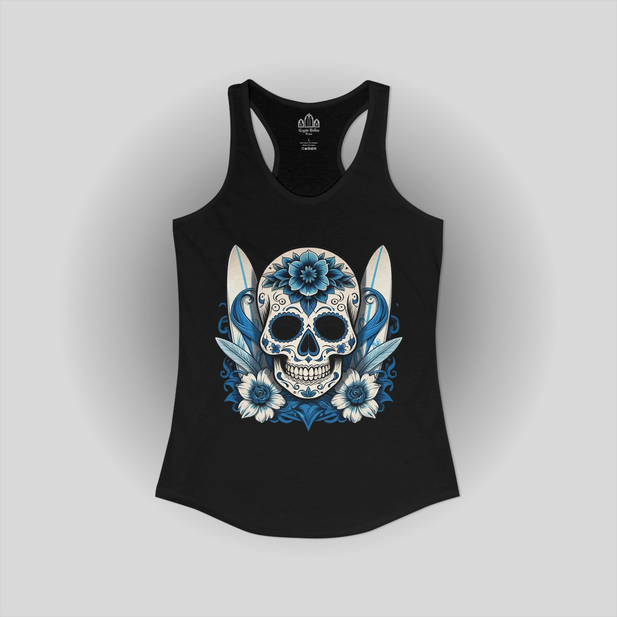 Sugar Skull & Surfboards Racerback Tank — Goth Beach Aesthetic