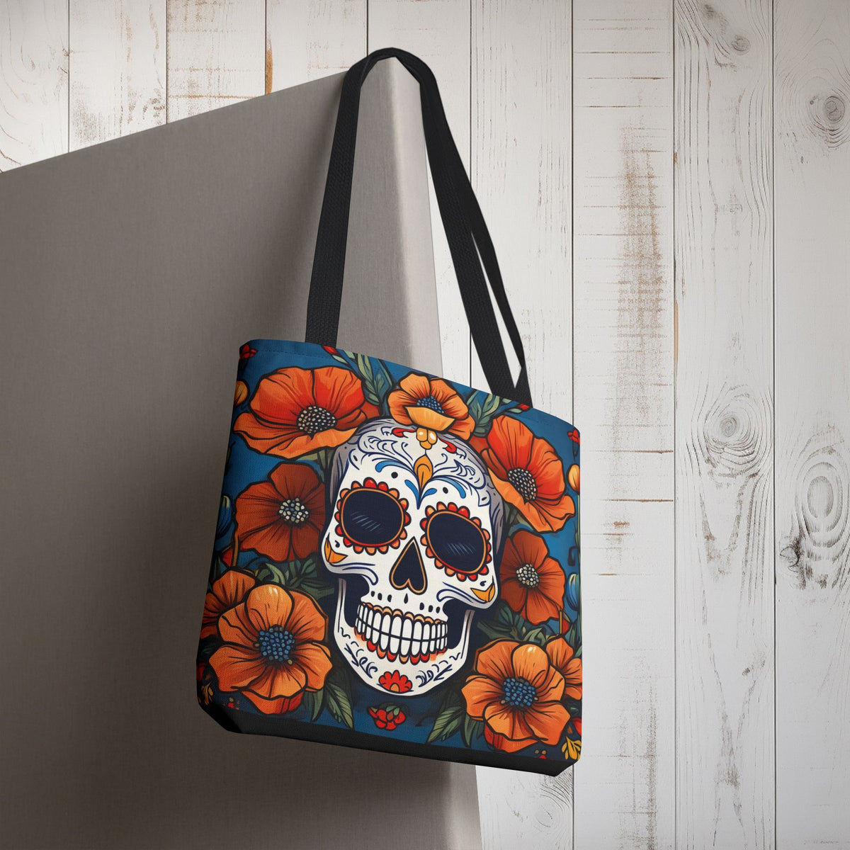 Sugar Skull with California Poppies Tote Bag | Day of the Dead