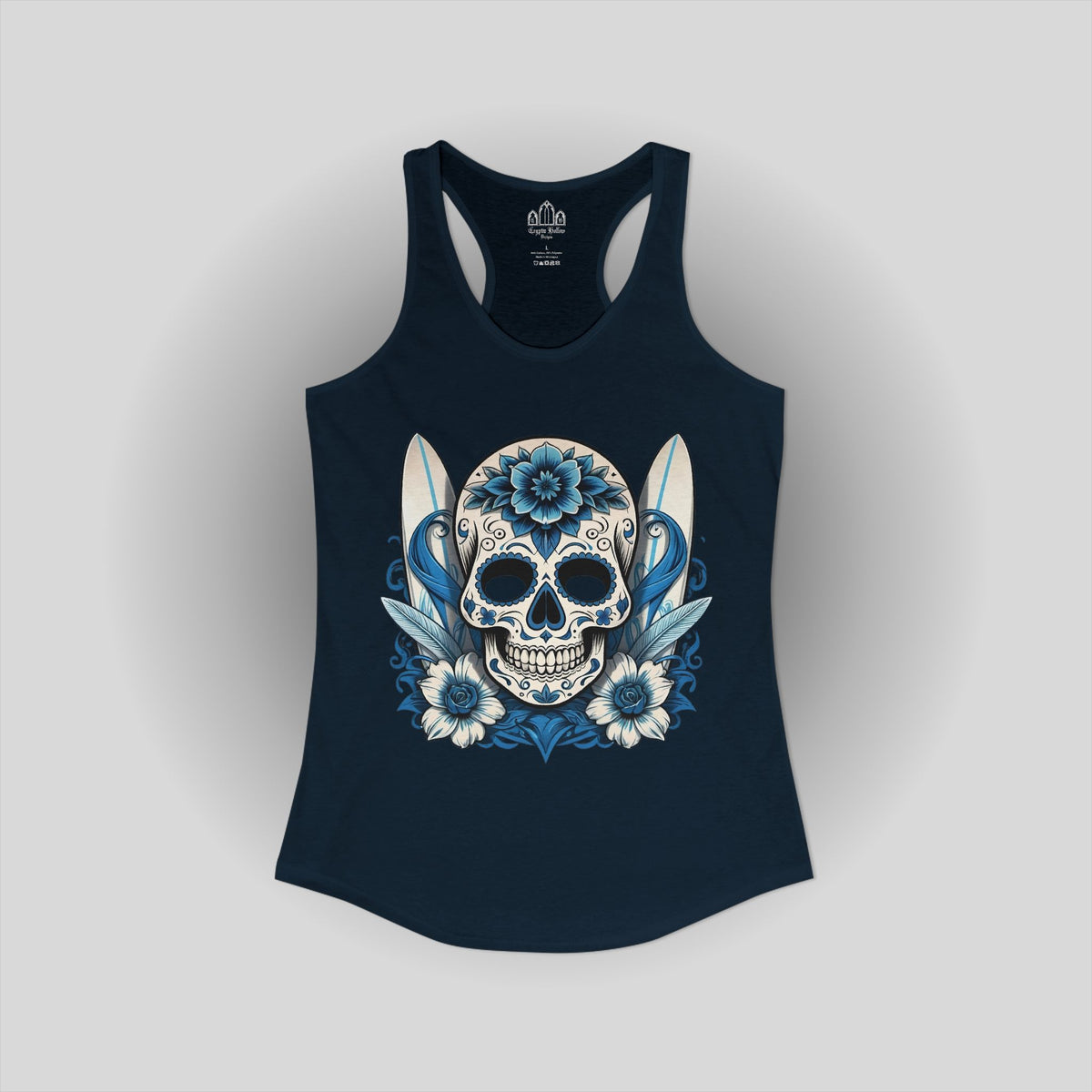 Sugar Skull & Surfboards Racerback Tank — Goth Beach Aesthetic