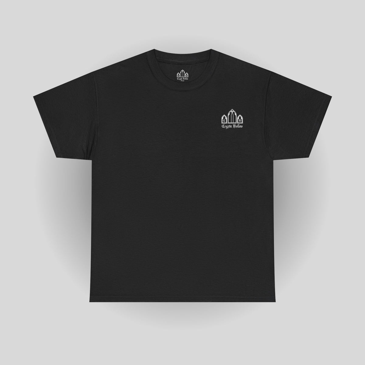 Cryptic Hollow Gothic Tee — Black Church Window Graphic Shirt