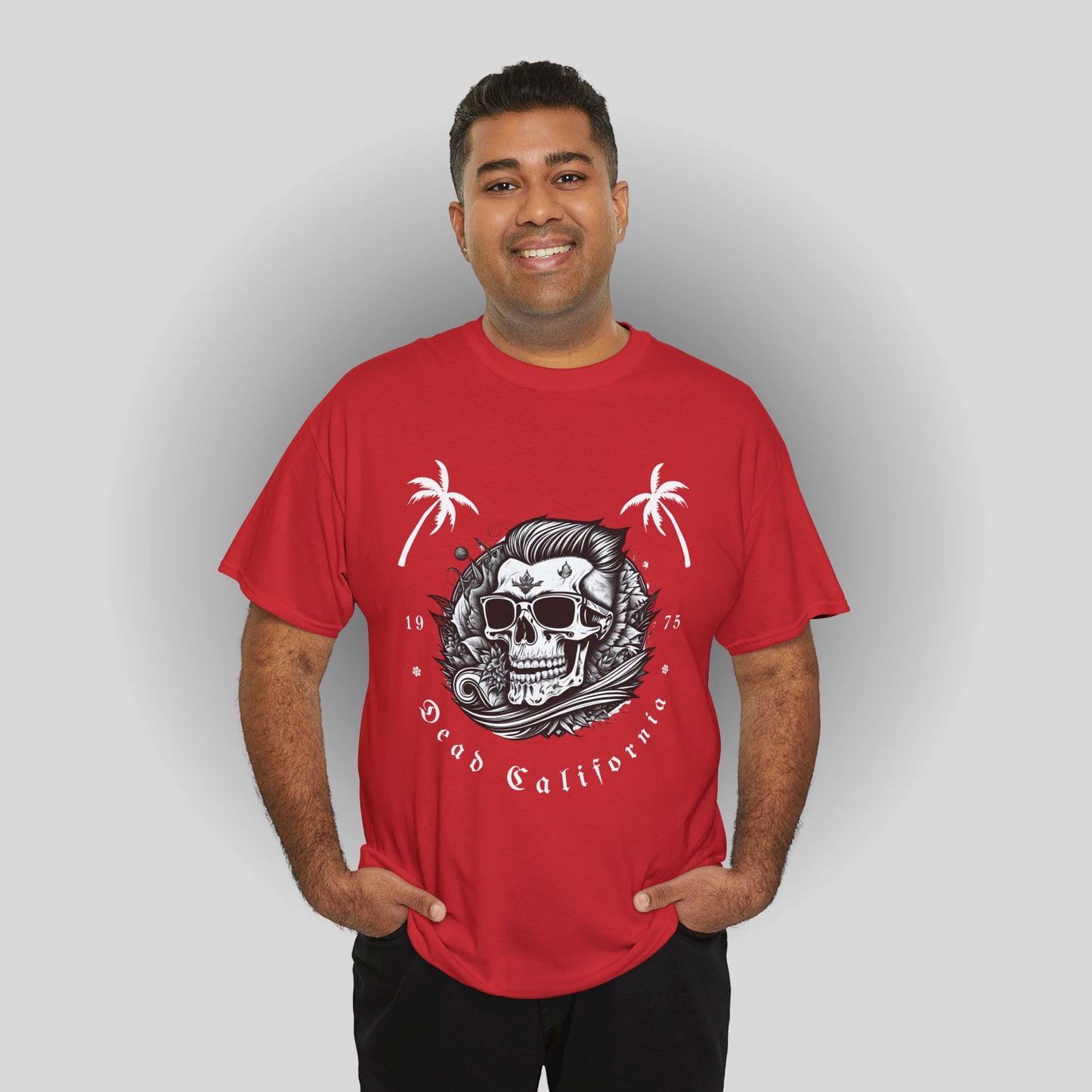 Surfing Tee - Dead California Skull and Palm Trees Unisex Heavy Cotton Tee
