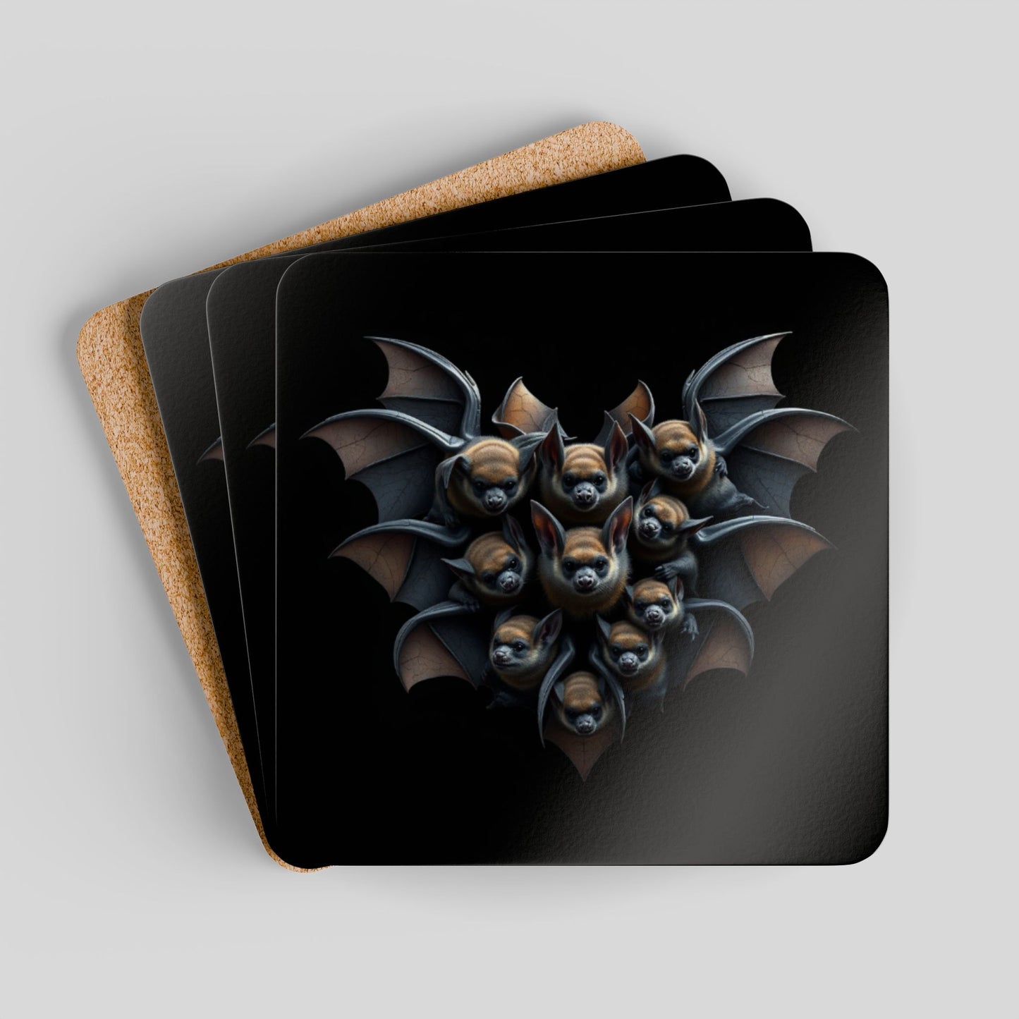 Goth Bat Coaster Set, Cork Coasters, Halloween Decor, Gift for Bat Lovers, Spooky Decor, Halloween Party Accessories