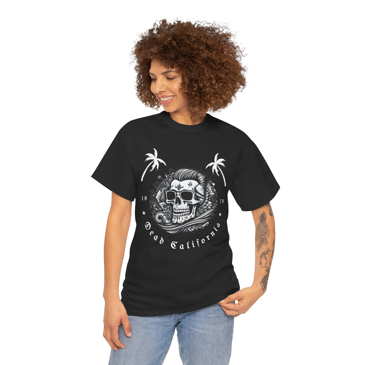 Surfing Tee - Dead California Skull and Palm Trees Unisex Heavy Cotton Tee