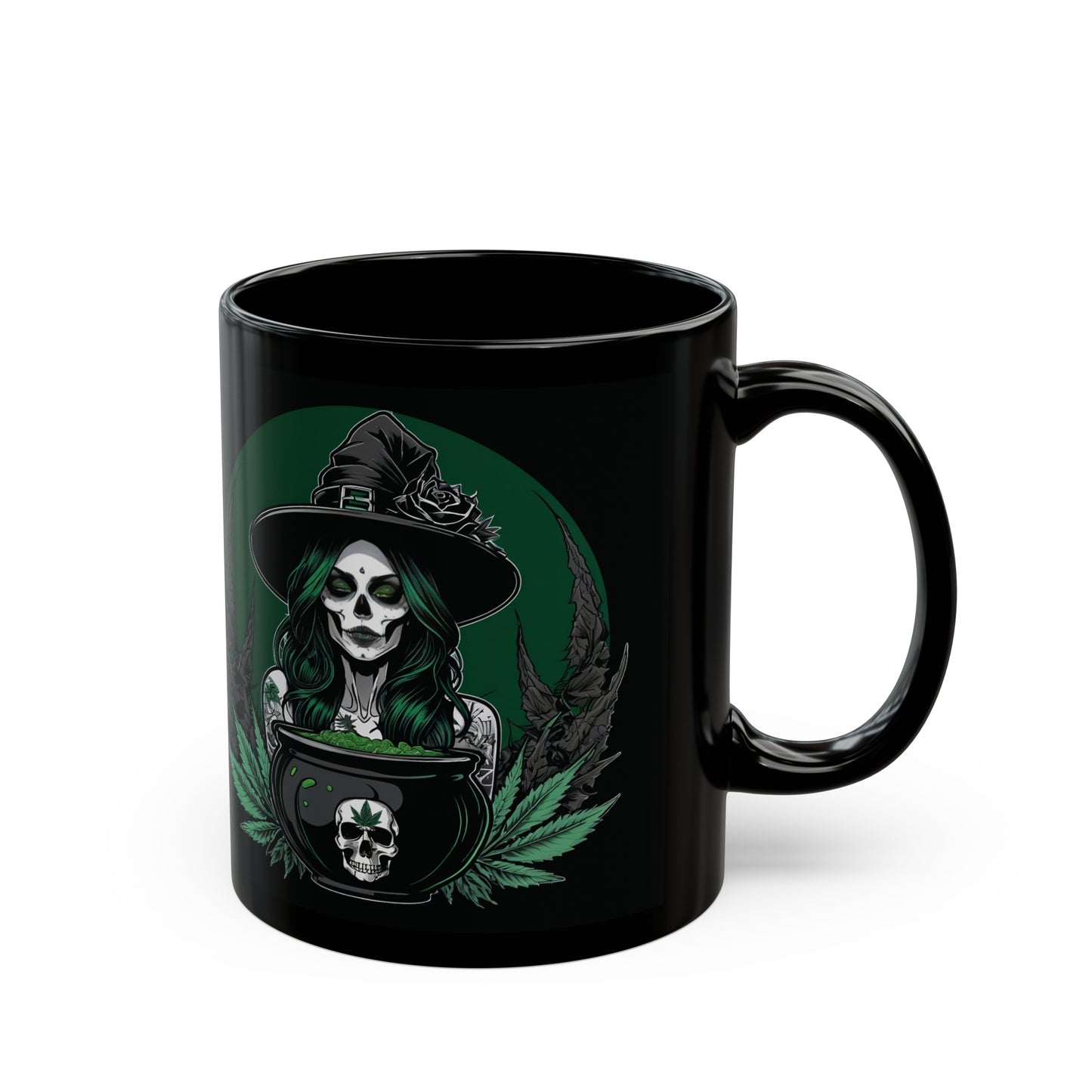 Witch and Weed Black Mug (11oz) Witchy 420 Coffee Cup