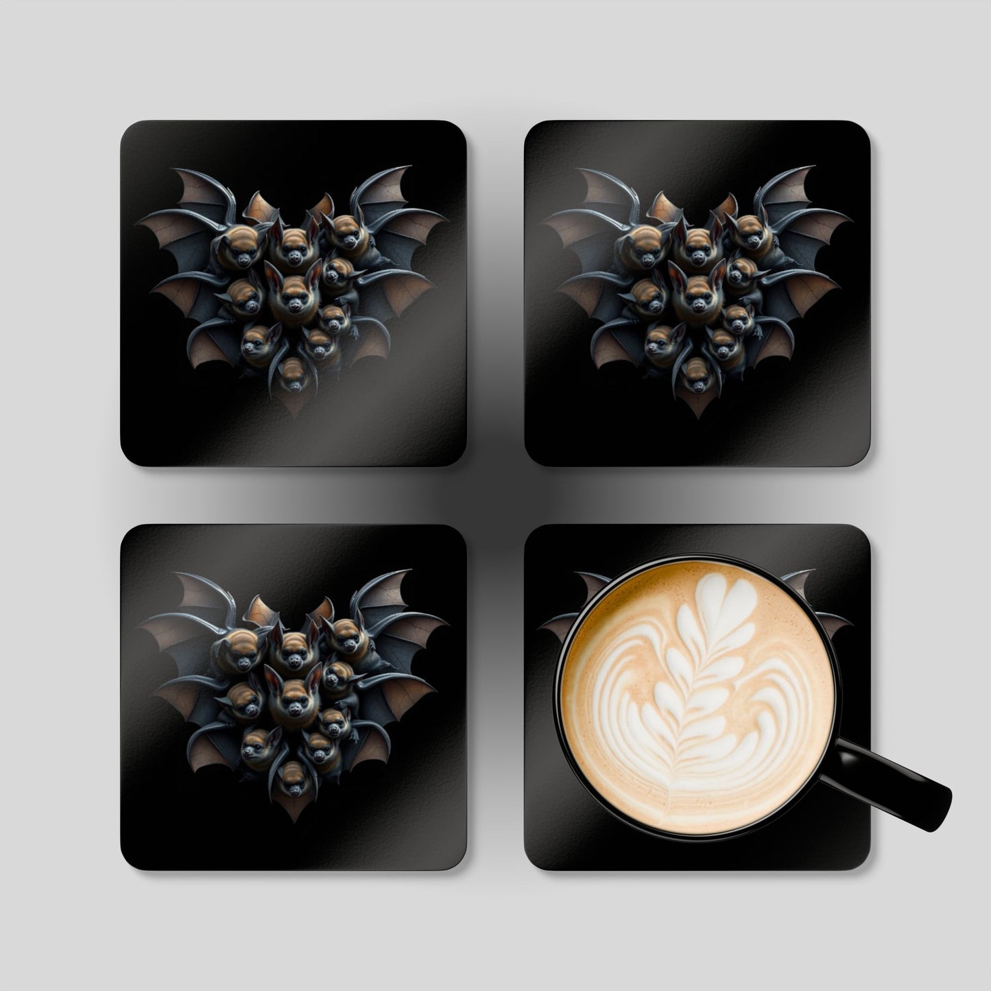 Goth Bat Coaster Set, Cork Coasters, Halloween Decor, Gift for Bat Lovers, Spooky Decor, Halloween Party Accessories