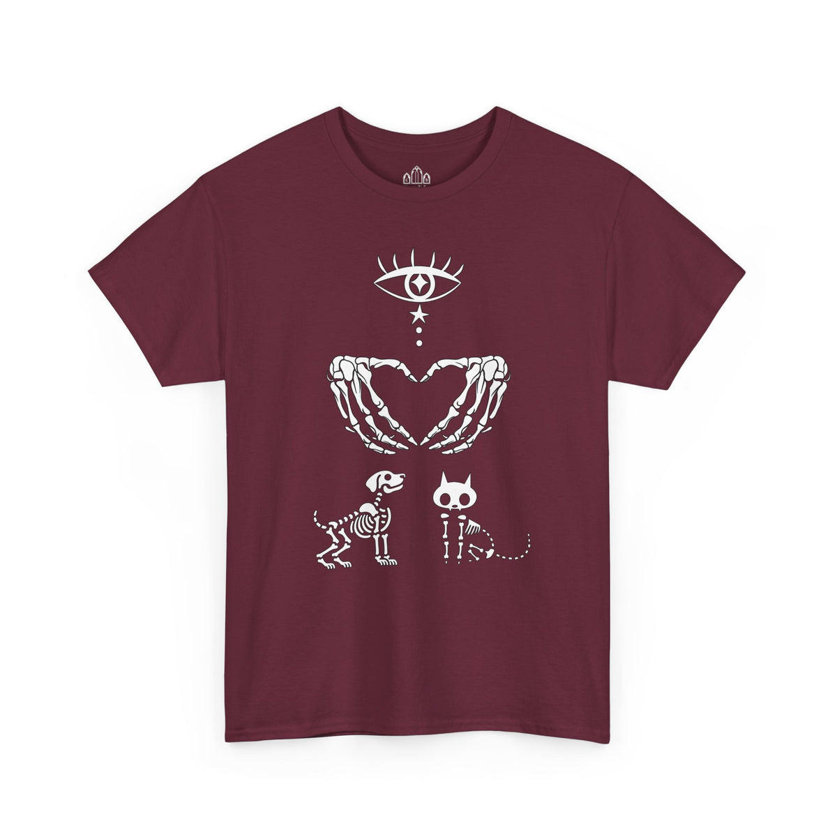 Skeleton Hands Animal Lover Tee — I Love Cats & Dogs Gothic Graphic
