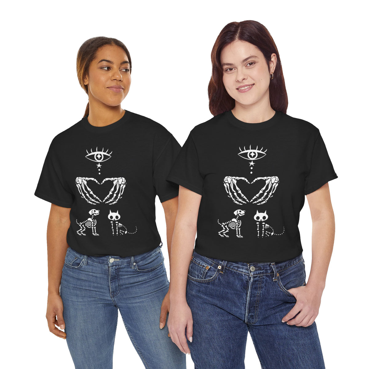 Skeleton Hands Animal Lover Tee — I Love Cats & Dogs Gothic Graphic