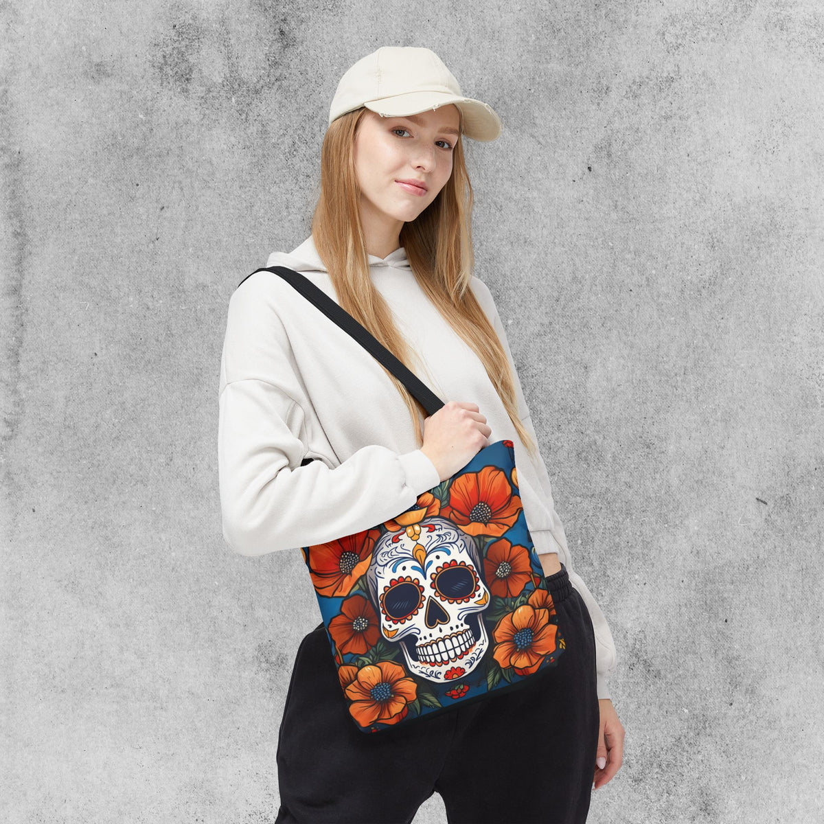 Sugar Skull with California Poppies Tote Bag | Day of the Dead