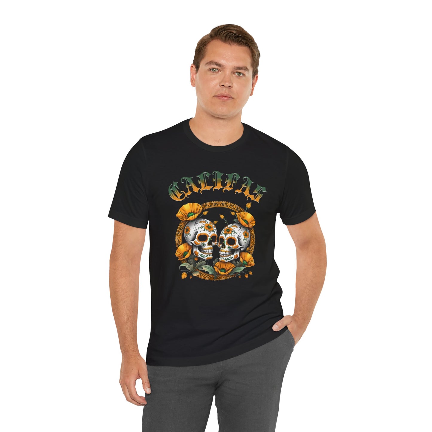 Sugar Skulls Unisex Tee - Califas California Love Poppy Flowers Design