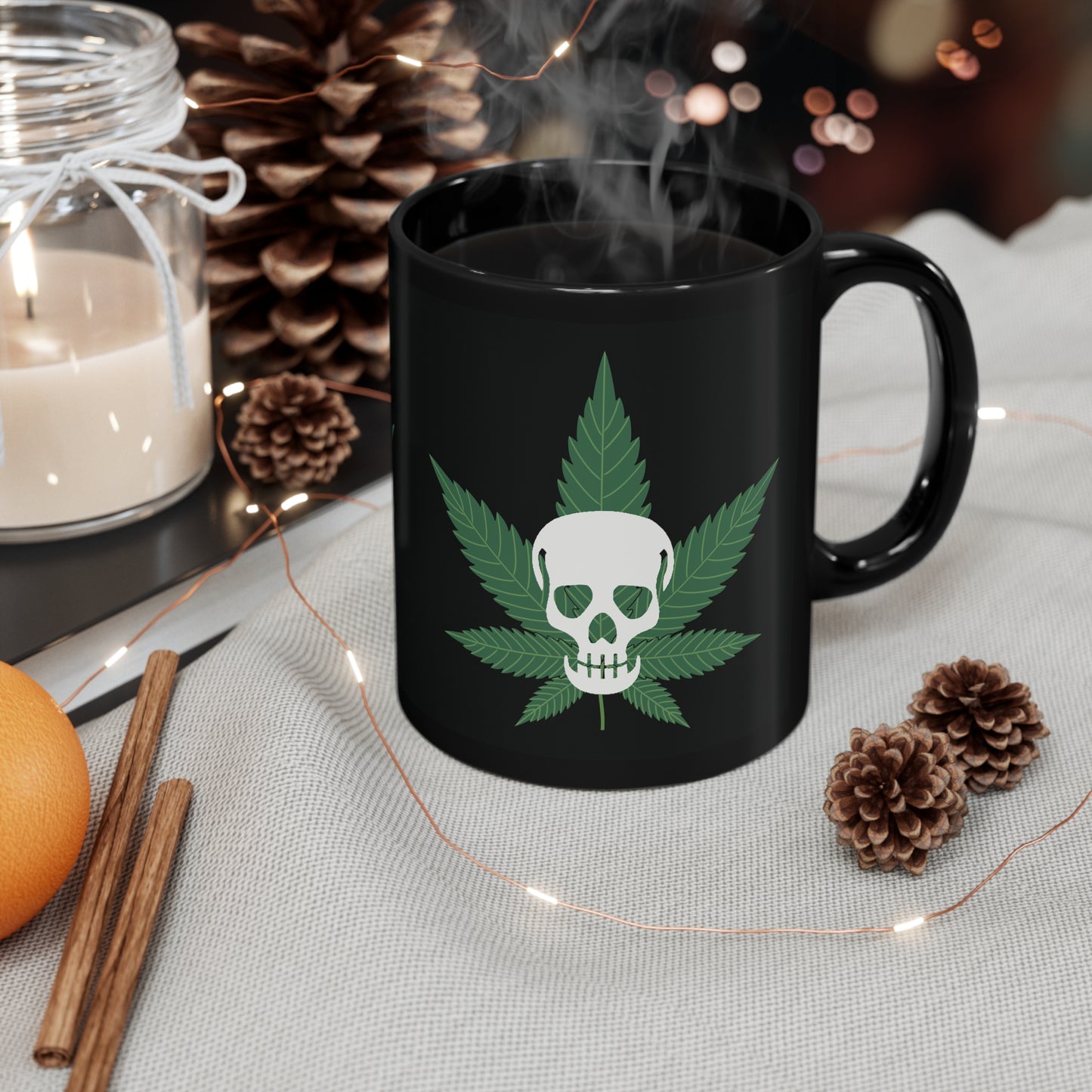 Skull and Weed Black Mug (11oz) 420 Coffee Cup