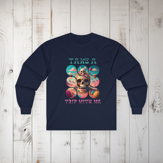 Psychedelic Skull Unisex Tee, Trippy Graphic Long Sleeve Shirt, Hippie Festival Apparel, Boho Clothing