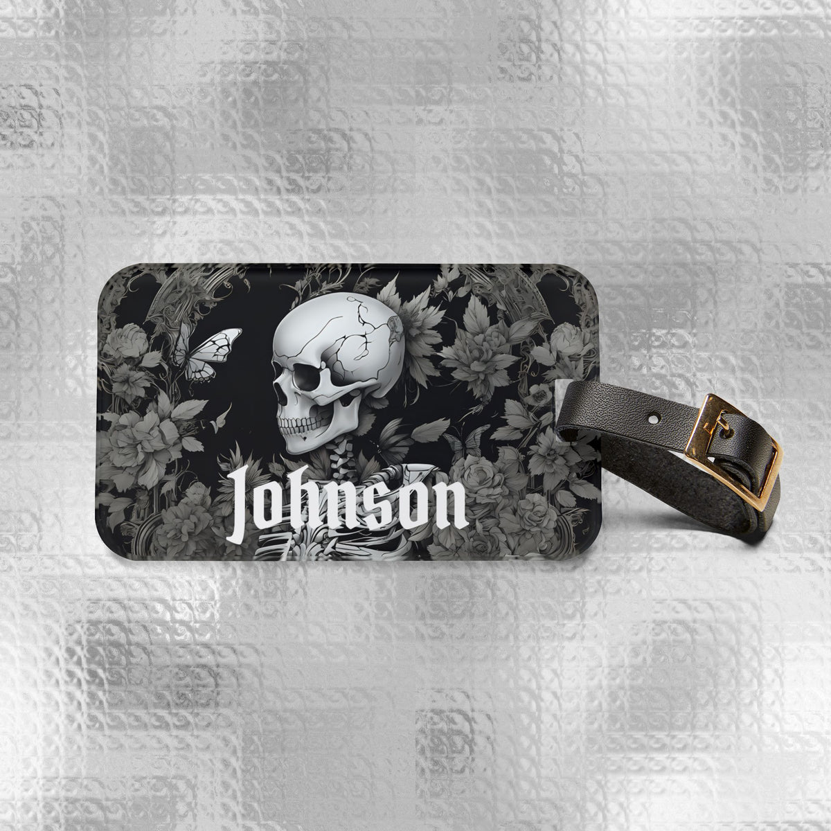 Personalized Skull Floral Luggage Tag | Gothic Travel ID
