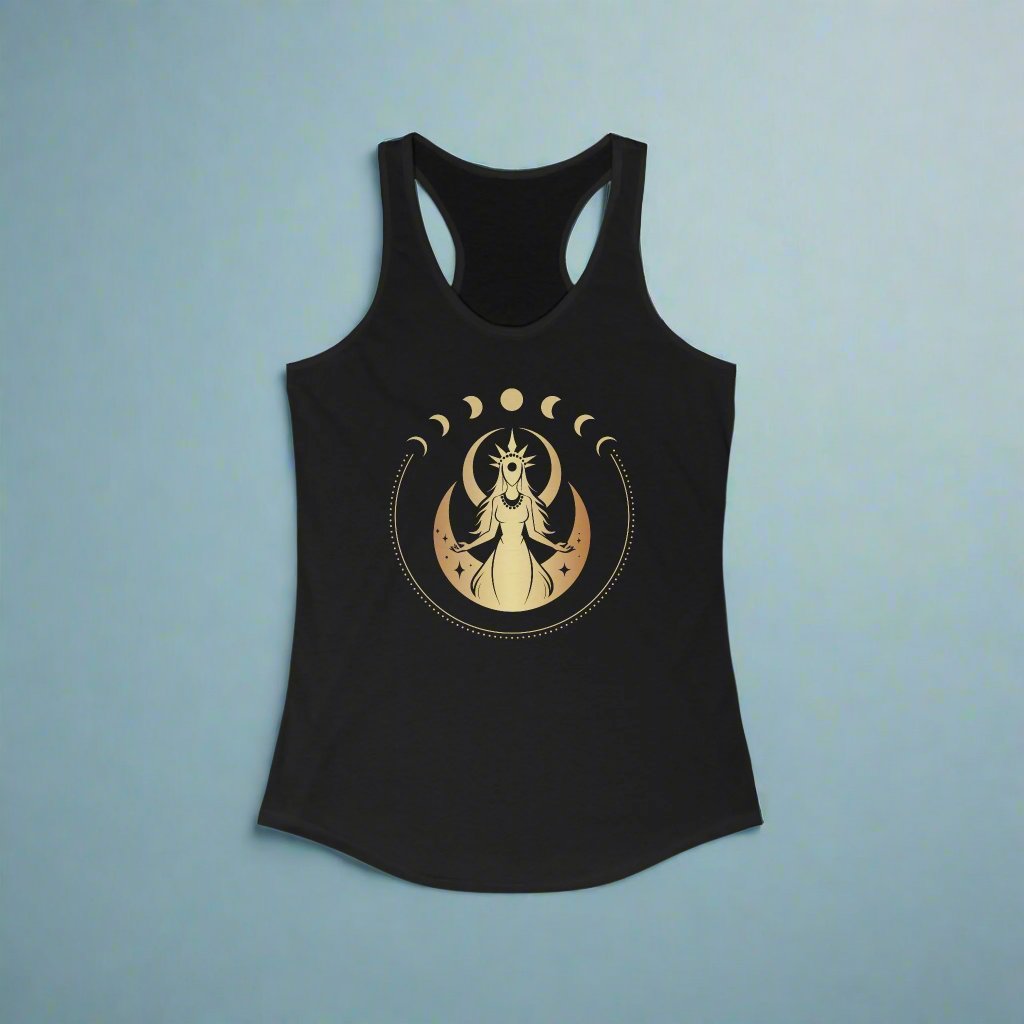 Cosmic Goddess Racerback Tank, Witchy Apparel, Astrology Top, Festival Style, Spiritual Women's Shirt, Moon Phase Graphic Tee