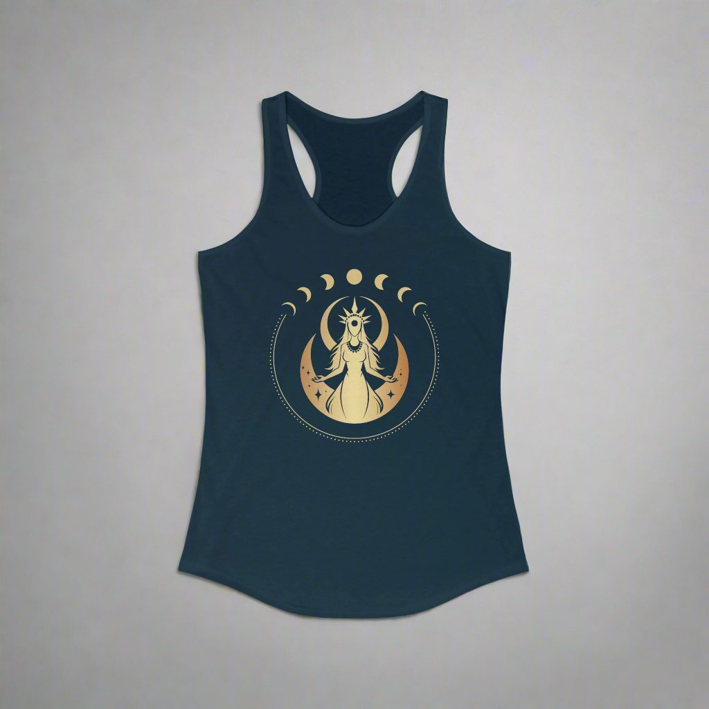 Cosmic Goddess Racerback Tank, Witchy Apparel, Astrology Top, Festival Style, Spiritual Women's Shirt, Moon Phase Graphic Tee