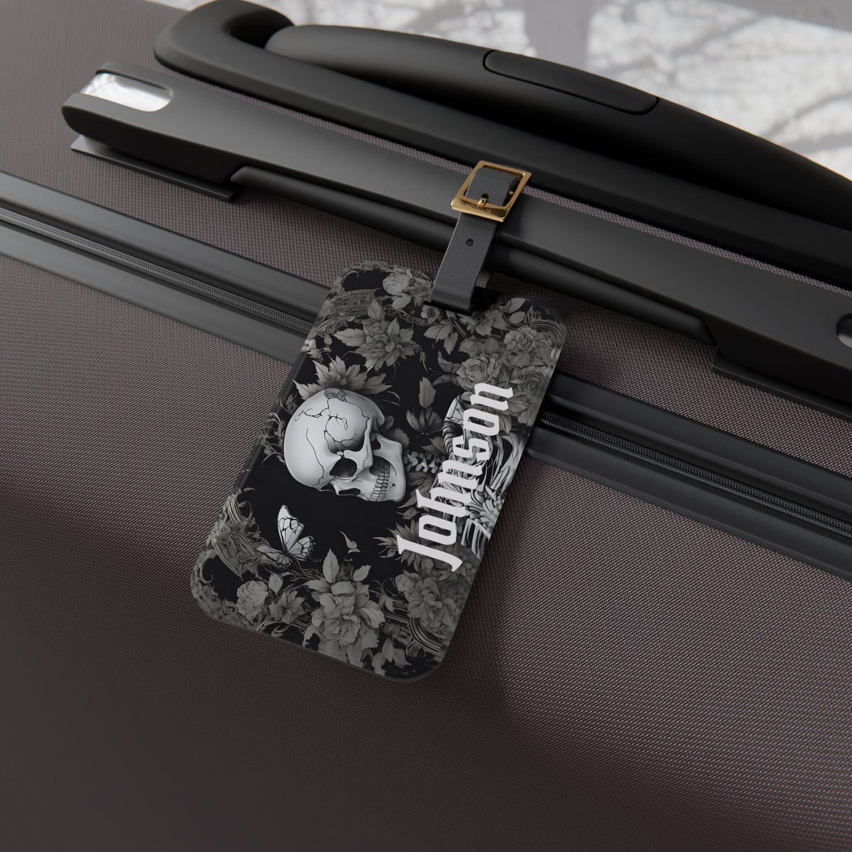 Personalized Skull Floral Luggage Tag | Gothic Travel ID