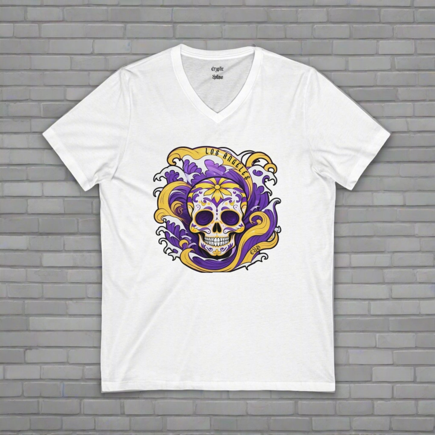 Los Angeles Sugar Skull Women's Short Sleeve V-Neck Tee Shirt