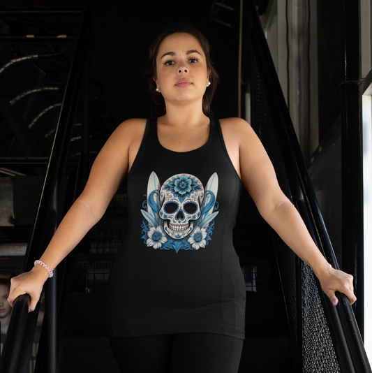 Sugar Skull and Surfboards Women's Racerback Tank Top