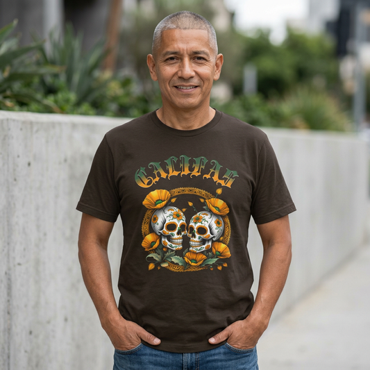 Sugar Skulls Unisex Tee - Califas California Love Poppy Flowers Design