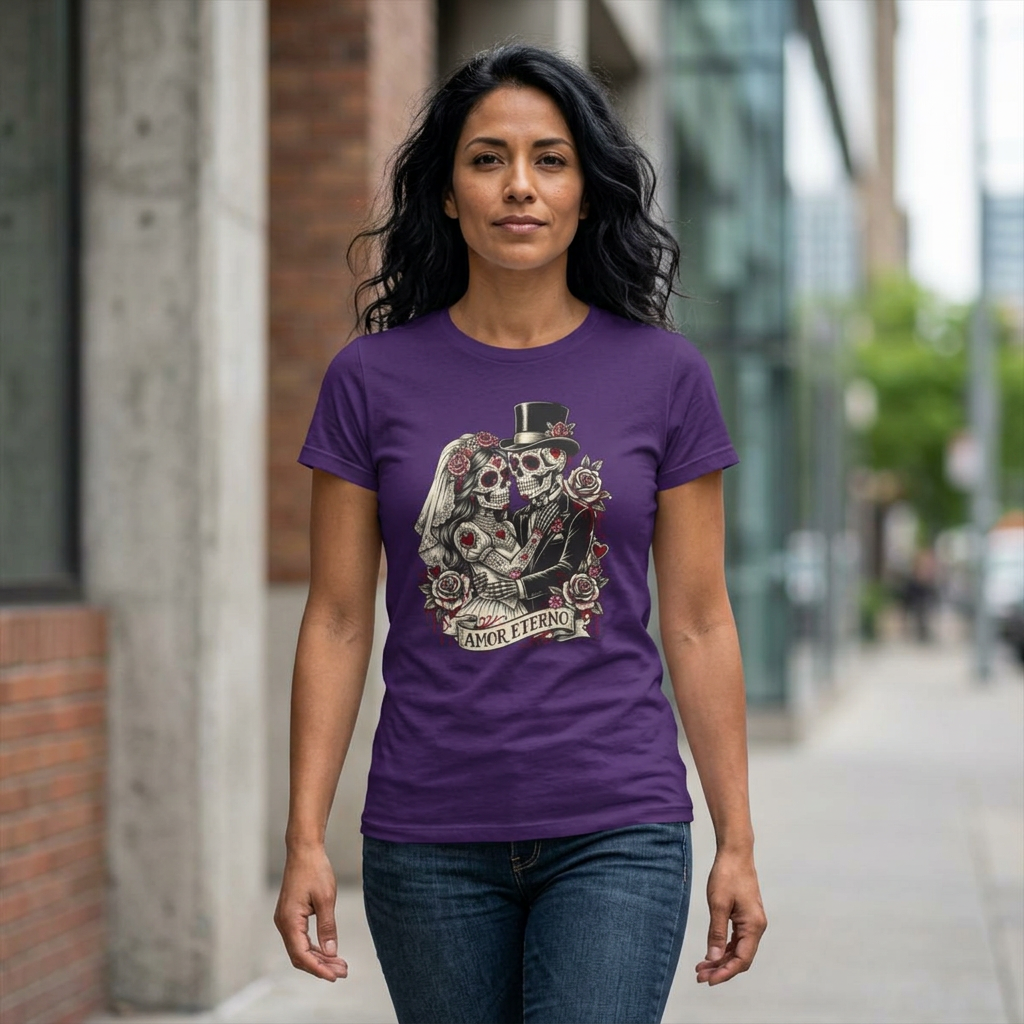 Women's Tee — 'Amor Eterno' Skeleton Bride & Groom Floral Graphic