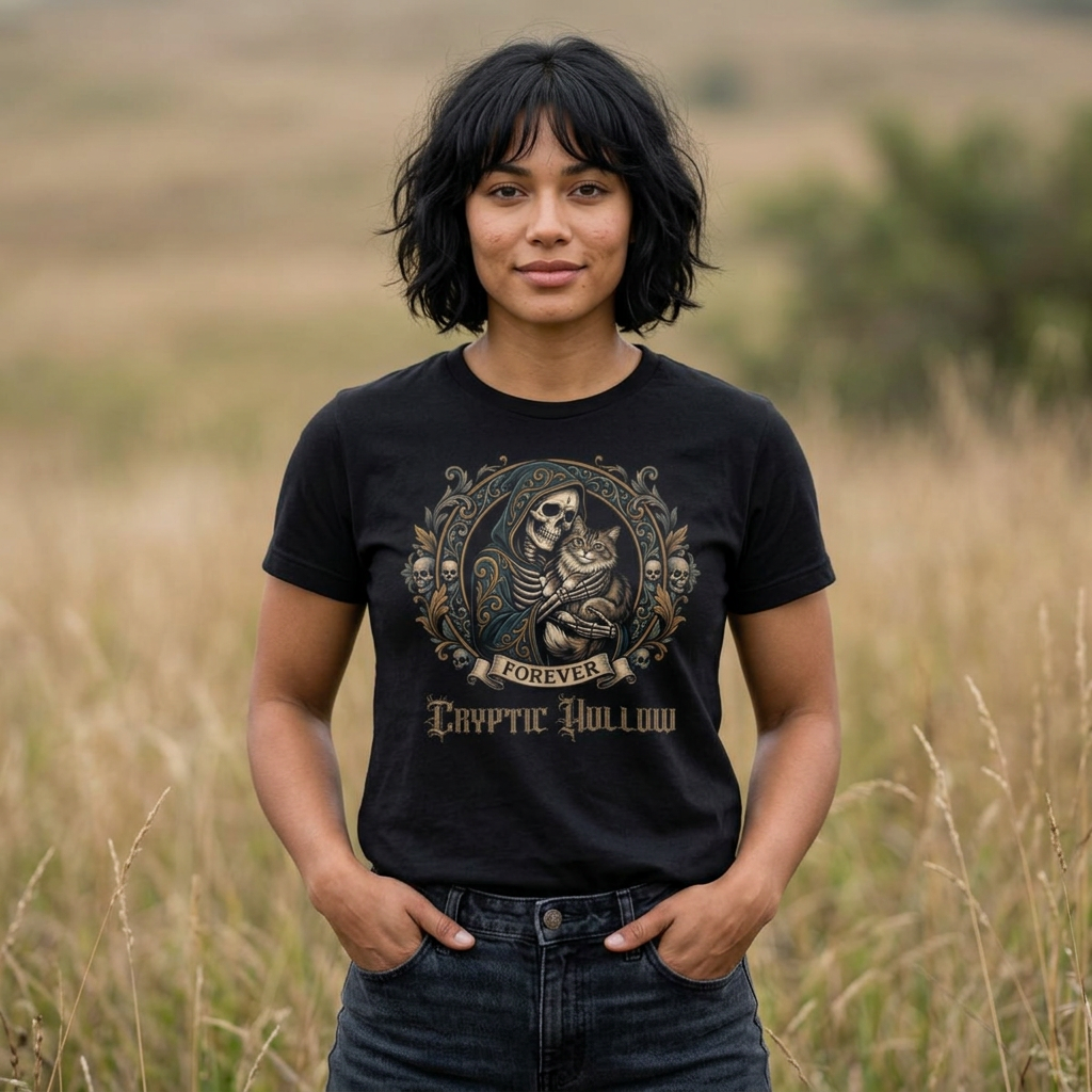 Grim Reaper & Cat Graphic Women's Boxy Tee