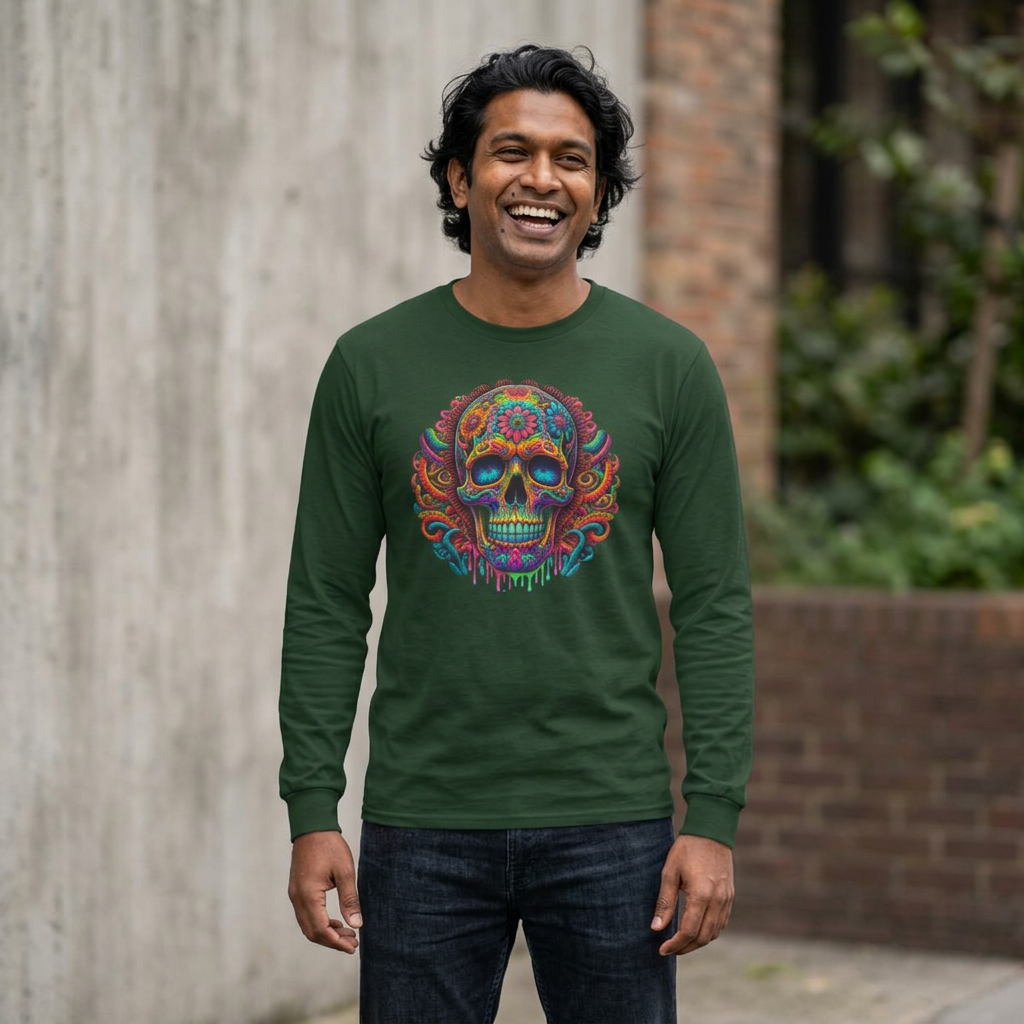 Psychedelic Sugar Skull Long Sleeve Tee