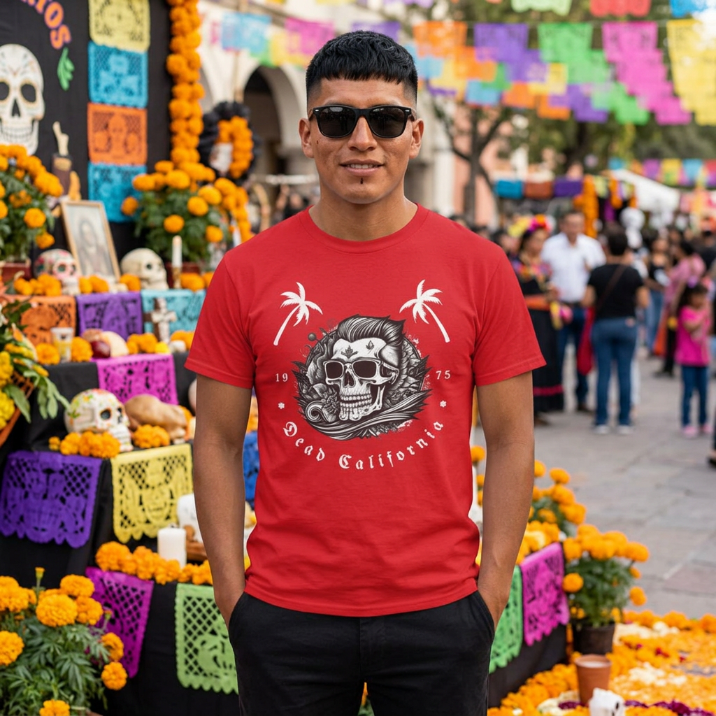 Surfing Tee - Dead California Skull and Palm Trees Unisex Heavy Cotton Tee