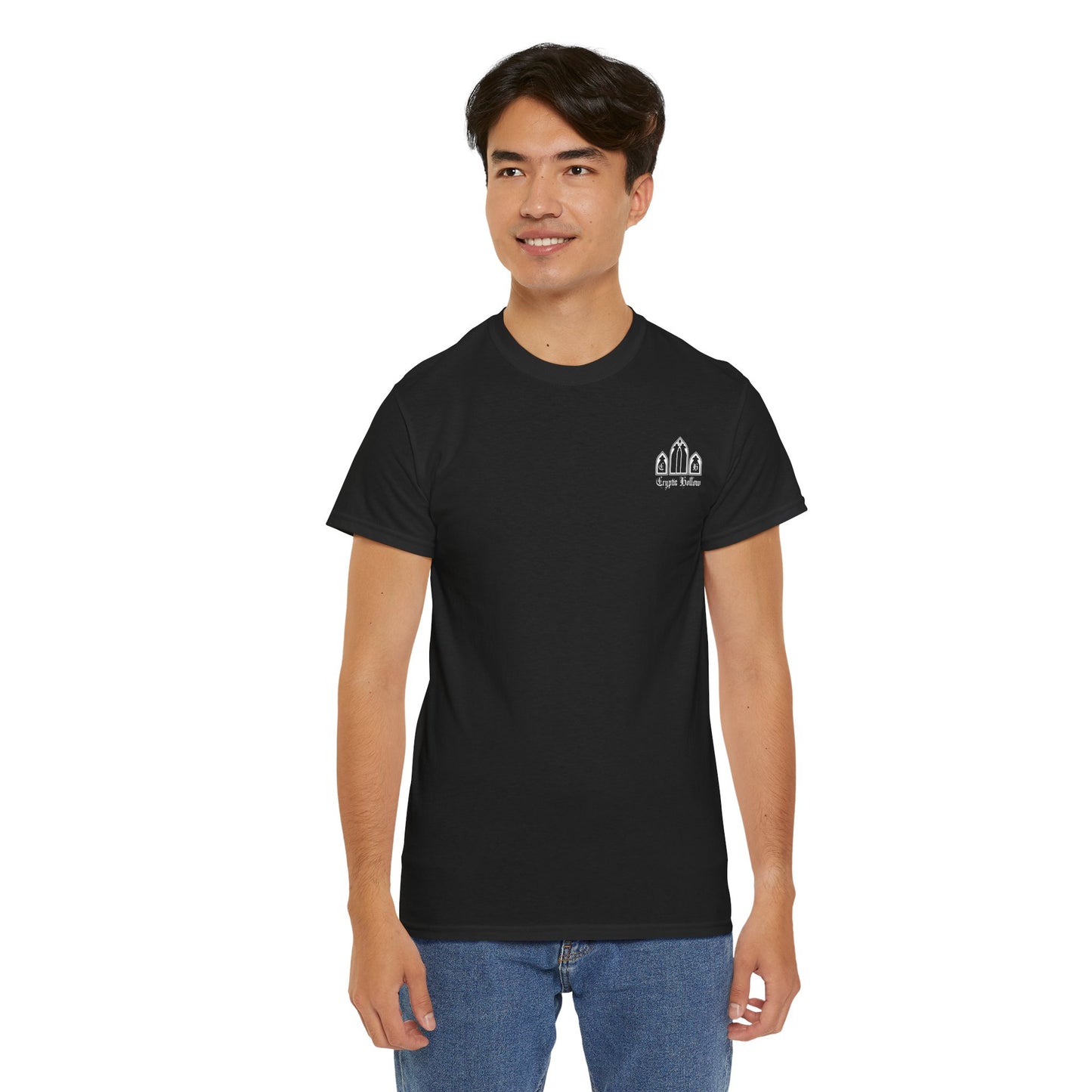 Cryptic Hollow Gothic Tee — Black Church Window Graphic Shirt
