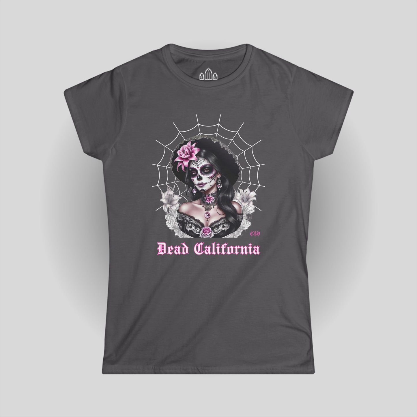 Day of the Dead Skull Girl Tee — "Dead California" Gothic Floral Baby Doll T-Shirt