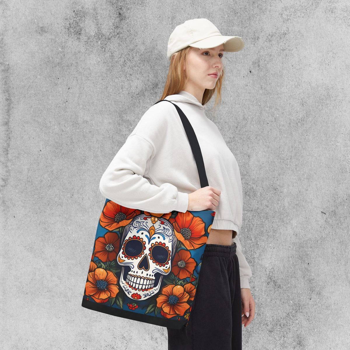 Sugar Skull with California Poppies Tote Bag | Day of the Dead