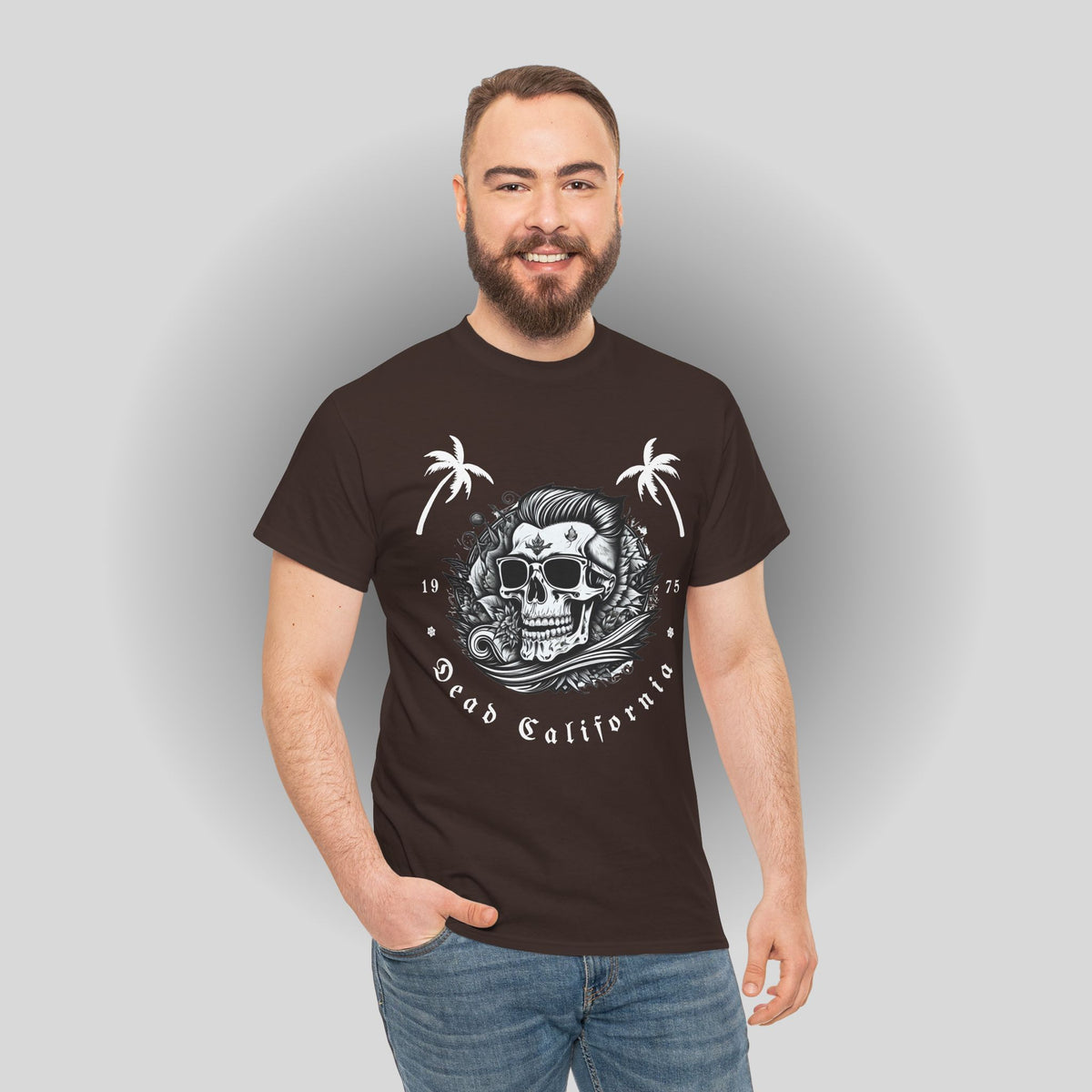 Surfing Tee - Dead California Skull and Palm Trees Unisex Heavy Cotton Tee