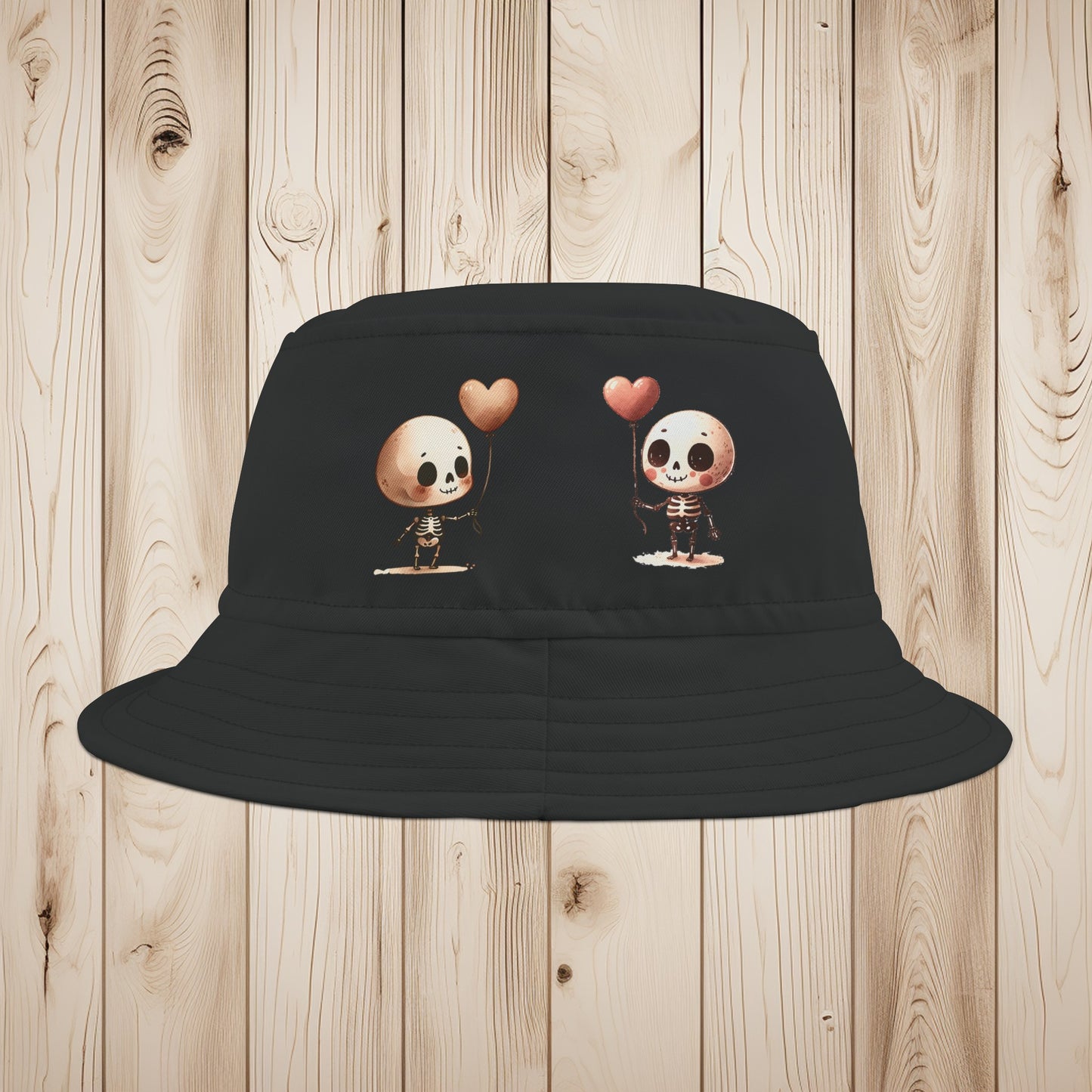 Cute Skeleton Couple Bucket Hat, Love and Death Hat