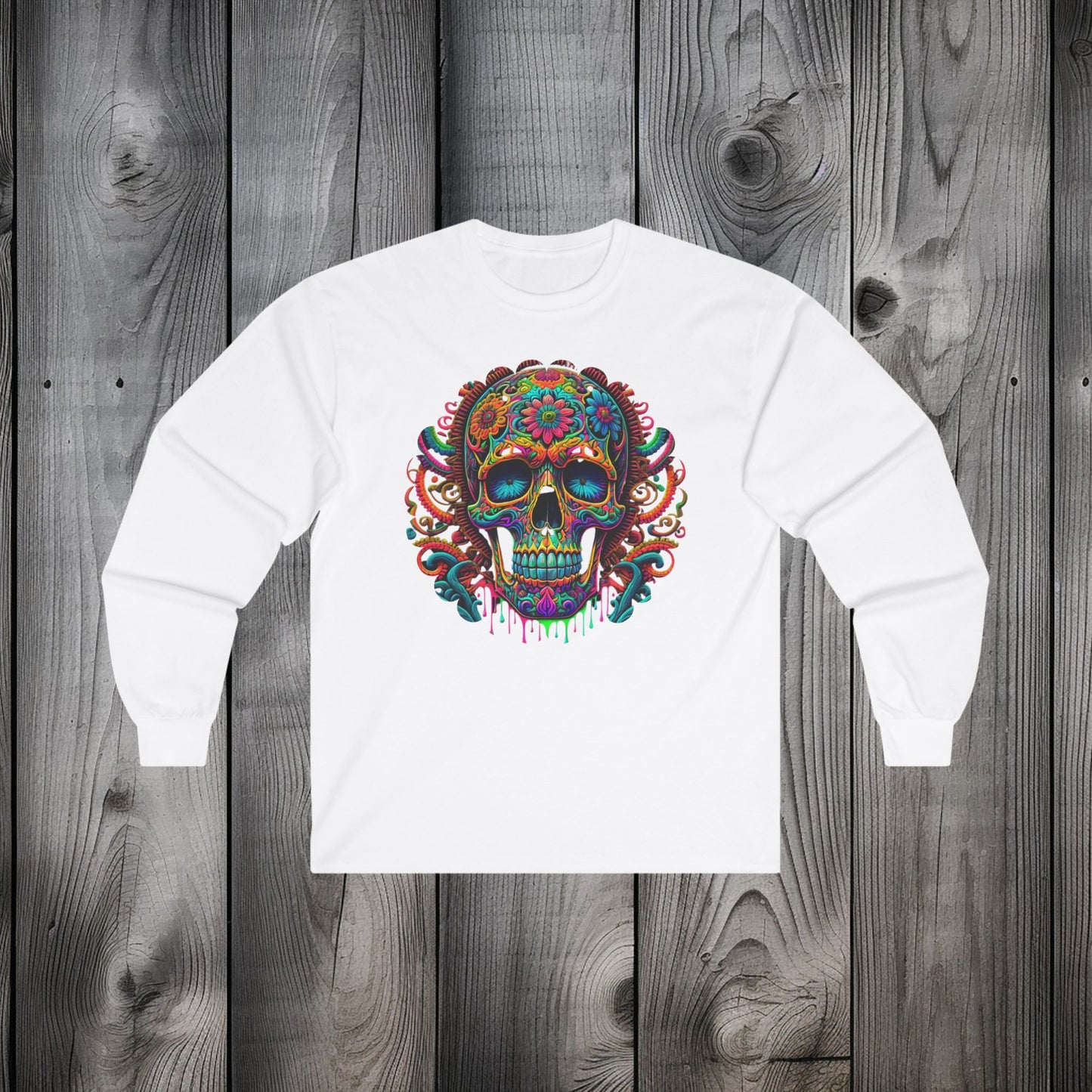 Psychedelic Colorful Skull Unisex Long Sleeve Tee