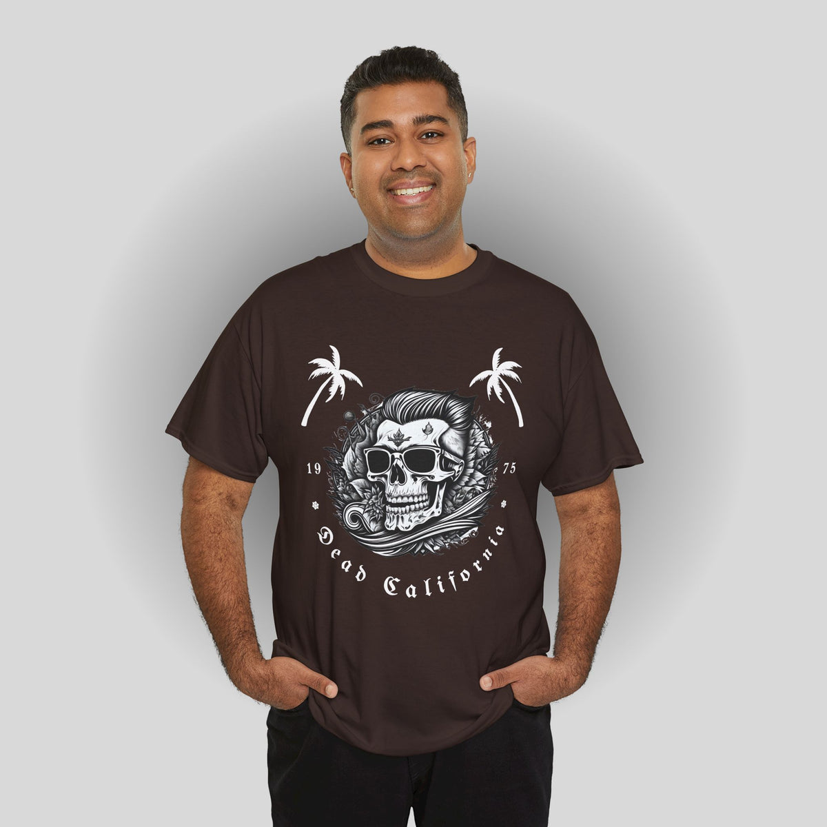 Surfing Tee - Dead California Skull and Palm Trees Unisex Heavy Cotton Tee