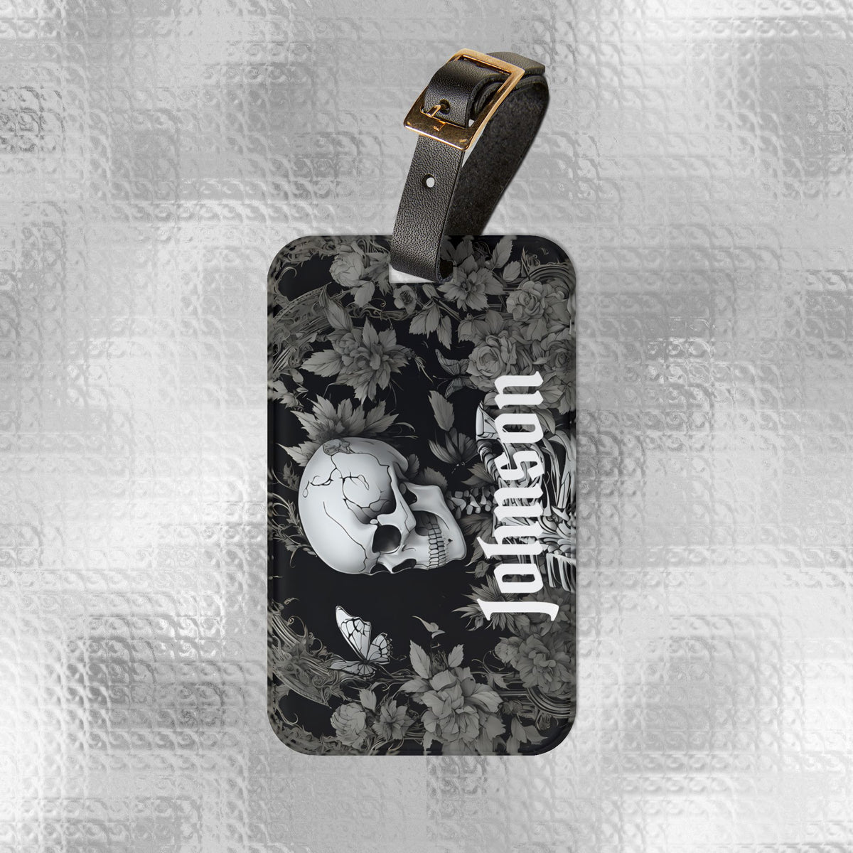 Personalized Skull Floral Luggage Tag | Gothic Travel ID