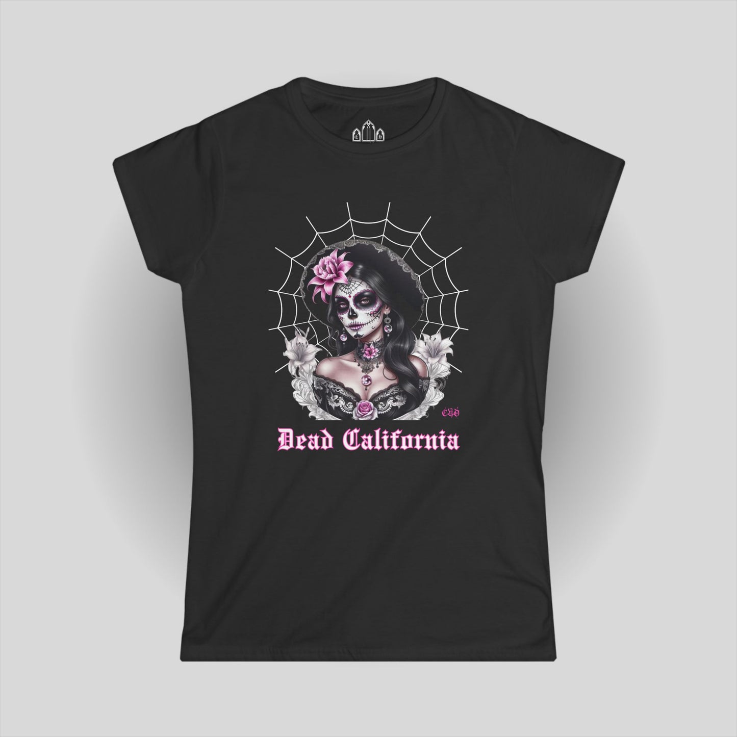 Day of the Dead Skull Girl Tee — "Dead California" Gothic Floral Baby Doll T-Shirt