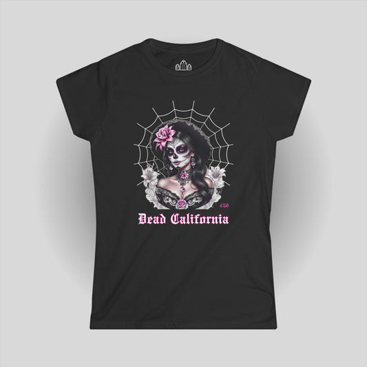 Day of the Dead Skull Girl Tee — "Dead California" Gothic Floral Baby Doll T-Shirt