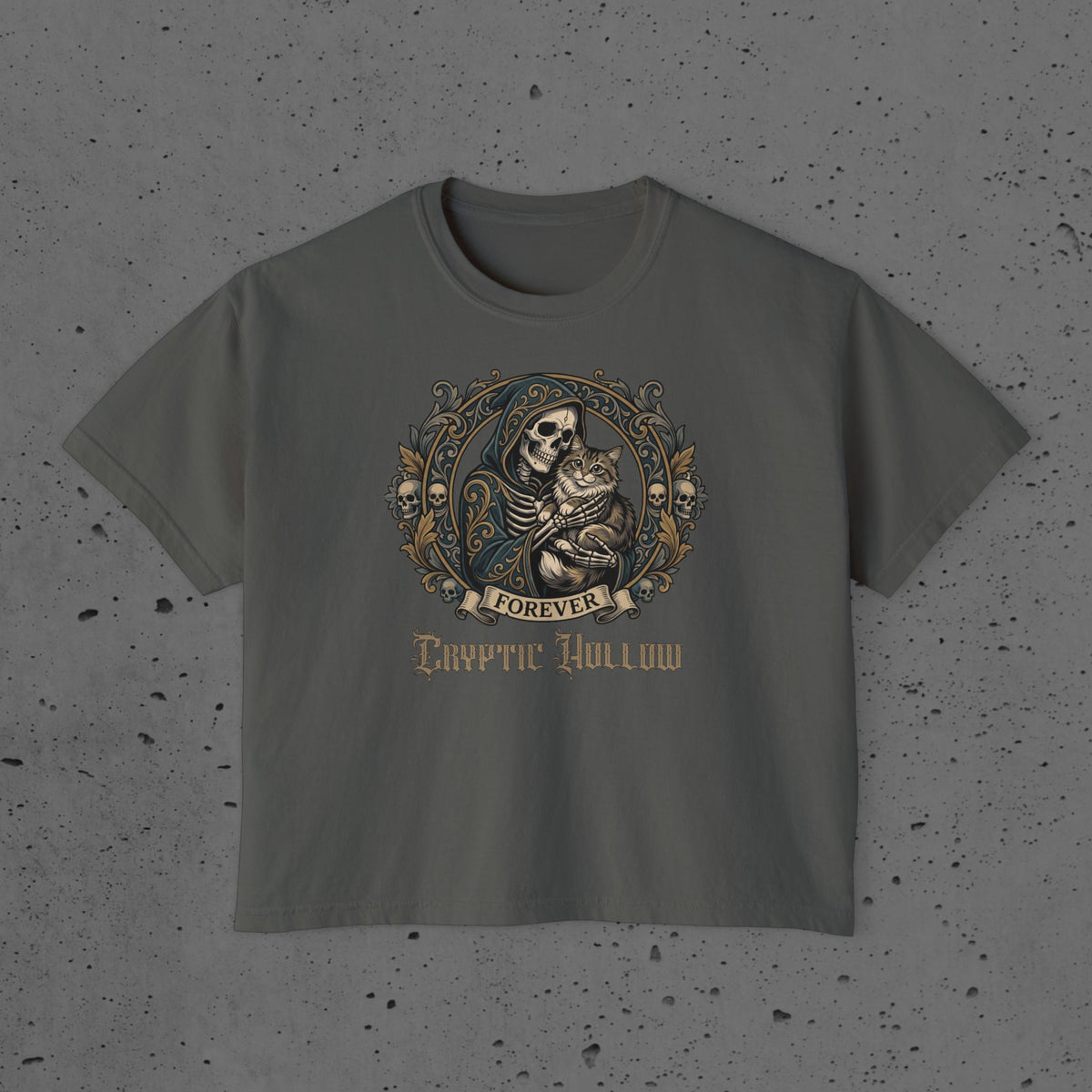 Grim Reaper & Cat Graphic Women's Boxy Tee