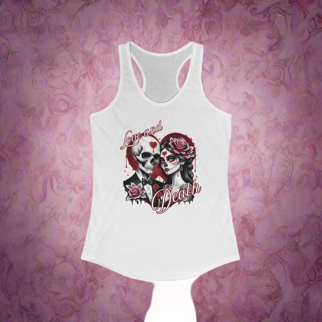 Love and Death Skeleton Couple Women's Racerback Tank Top, Dark Romance Shirt, Gothic Sleeveless Tee, Halloween Gift, Alternative Couple Tank