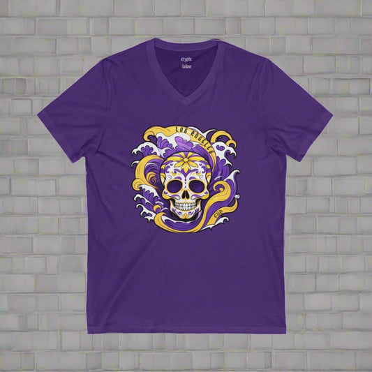 Los Angeles Sugar Skull Women's Short Sleeve V-Neck Tee Shirt