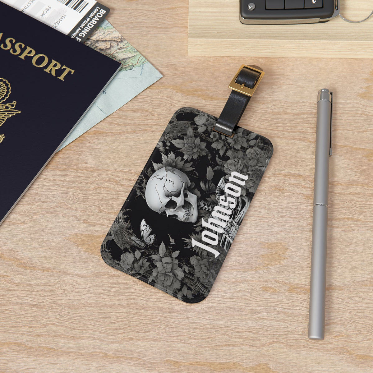 Personalized Skull Floral Luggage Tag | Gothic Travel ID
