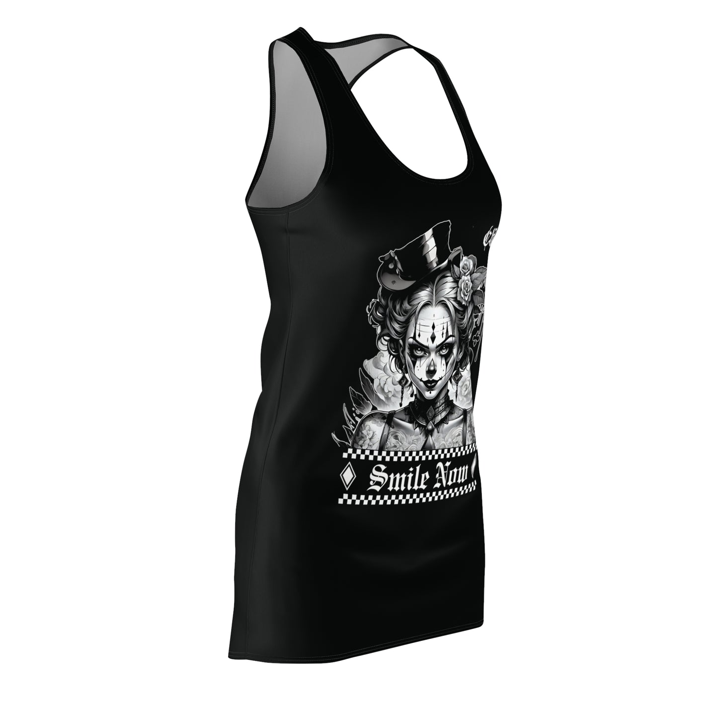 Creepy Clown Girl, Smile Now Women's Cut & Sew Racerback Dress