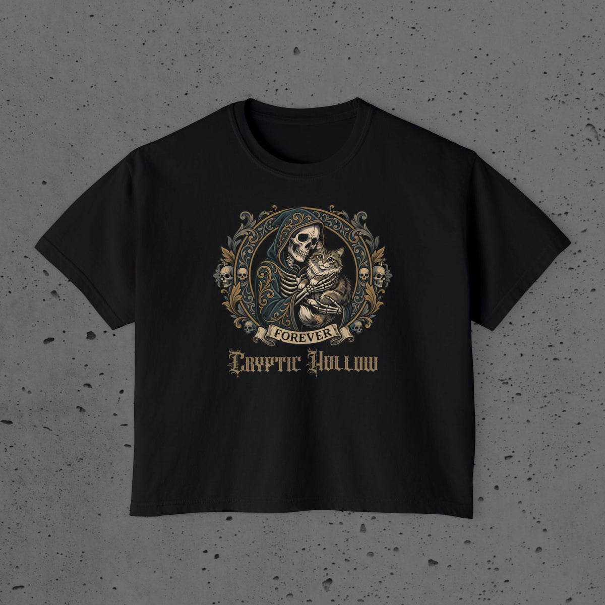 Grim Reaper & Cat Graphic Women's Boxy Tee