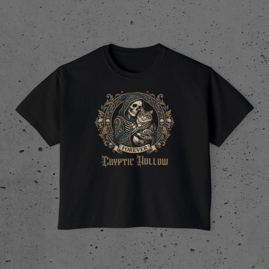 Grim Reaper & Cat Graphic Women's Boxy Tee