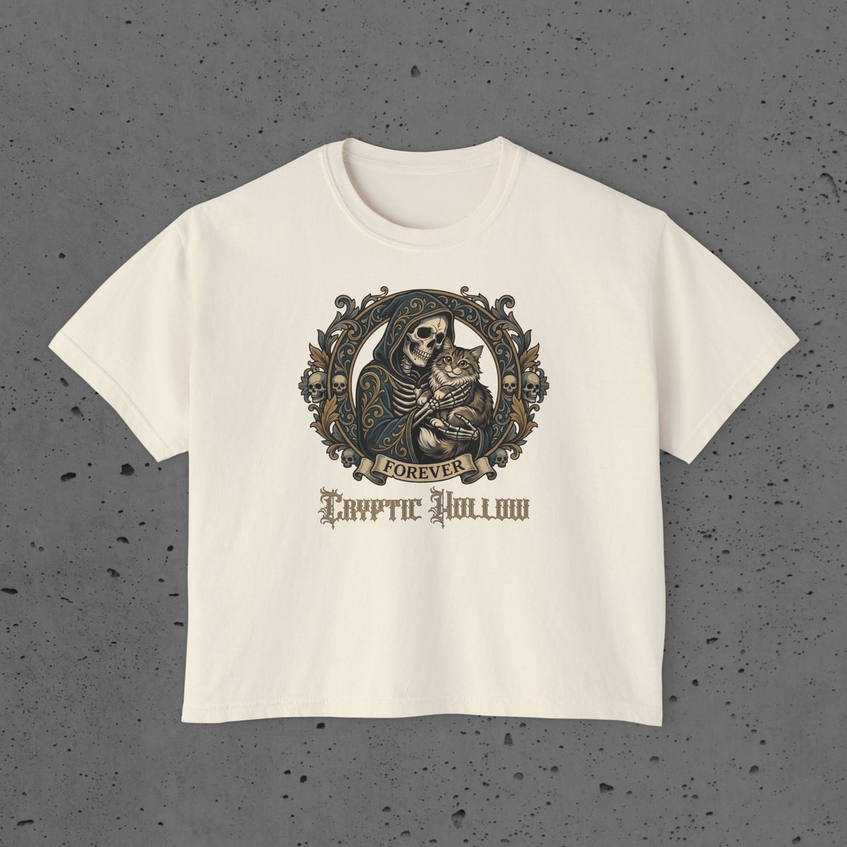 Grim Reaper & Cat Graphic Women's Boxy Tee