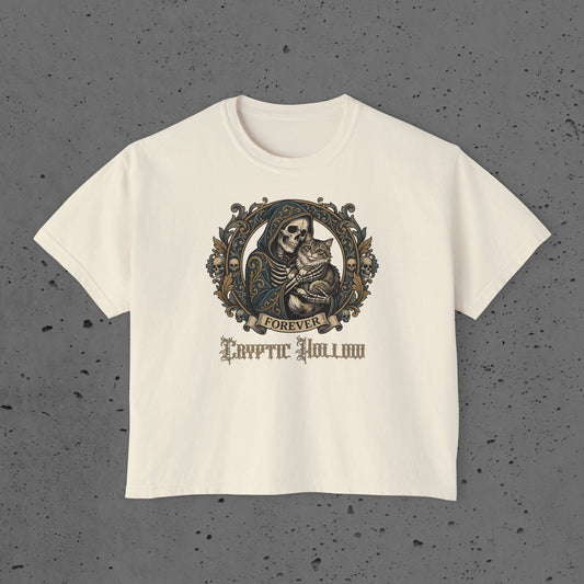 Grim Reaper & Cat Graphic Women's Boxy Tee