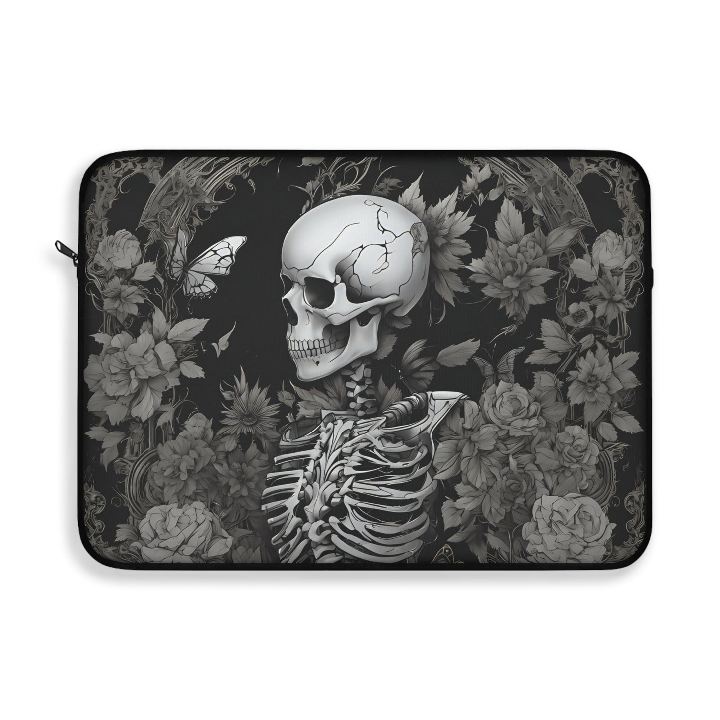 Gothic Skeleton with flowers and butterfly Laptop Sleeve